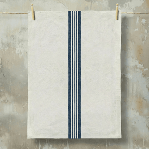 Aubrac French grain stripe tea towel in natural and denim blue