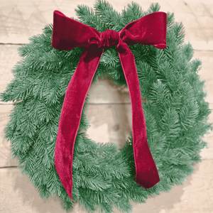 Traditional Pine Noël Wreath with Red Velvet Bow – Malmaison Christmas door styling