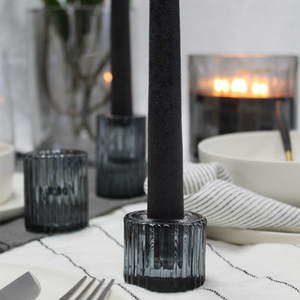 Black Glass Ruffle Candle Holders