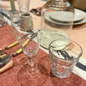 Malmaison Fishnet France Crystal Wine Glasses and french tablecloth