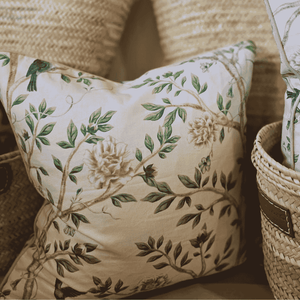 Green and beige square cushion