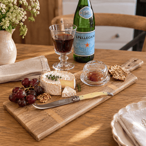 Marais rustic elm cheese board 53cm with traditional paddle handle and hanging hole
