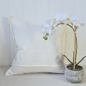 Éventail Linen Blend Cushion - Taupe - Reverse side - Oiseaux Botanique Linen Blend Cushion Reverse - Olive Green