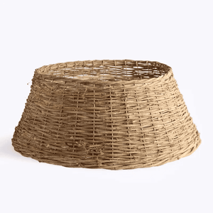 Side view of Provence de Vigne Tree Christmas Skirt showing organic weave and shape