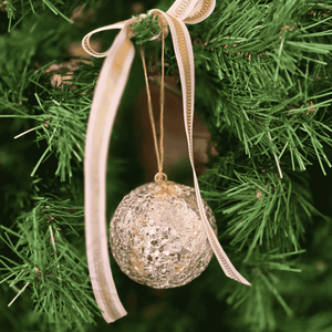 Champagne Christmas Bauble hanging on Christmas tree – Malmaison Noël décor