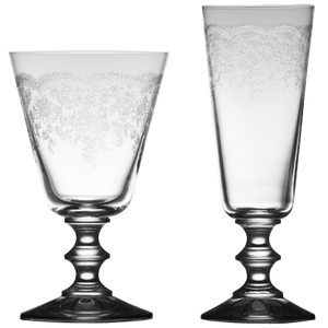 Floral etched crystal wine and champagne glass