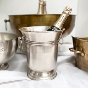 Langres Champagne Ice Bucket in antique pewter finish with elegant handles and footed base