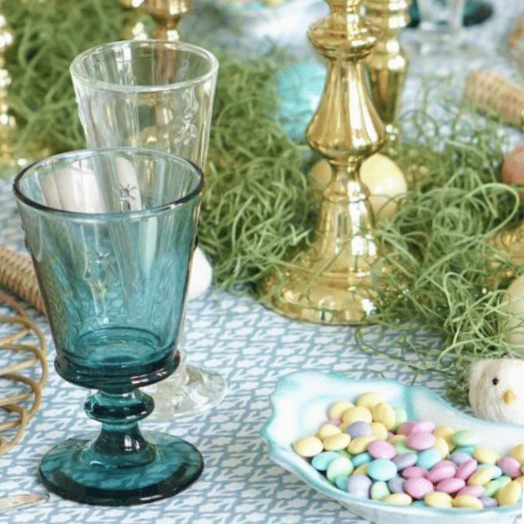 La Rochere Bee Wine Glass in Blue on EAster Table 