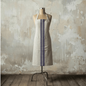 Avignon French Grain Stripe Cotton Apron - Blue denim stripe