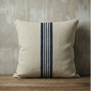 Aubrac Square French Grain Stripe Cushion  - Blue denim Stripe