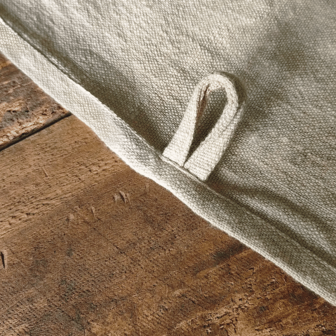Heavyweight cotton tea towel with mitred corners and hanging loop