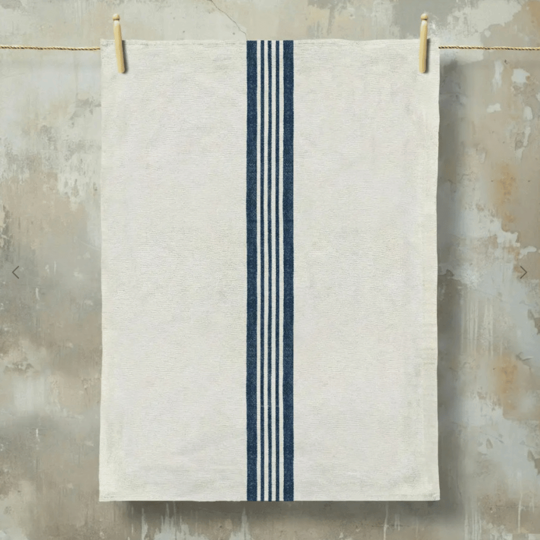 Aubrac French grain stripe tea towel in natural and denim blue