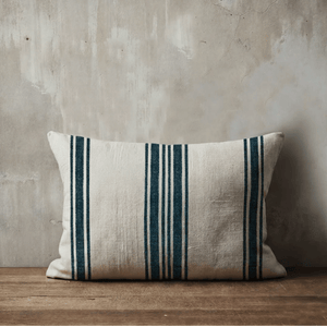 Avignon Rectangle French Grain Stripe Cushion  - Blue denim Stripe