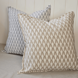Éventail Linen Blend Cushions - Blue and white  with taupe and white