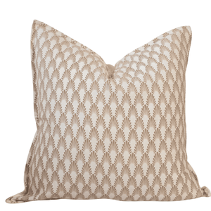 Éventail Linen Blend Cushion - Taupe and White