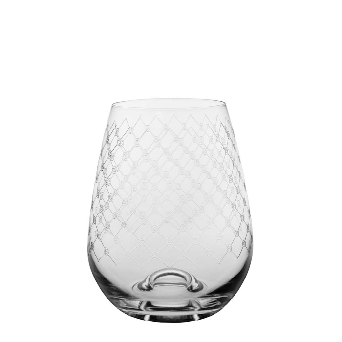 Etched Crystal Stemless Wine Glass Fishnet