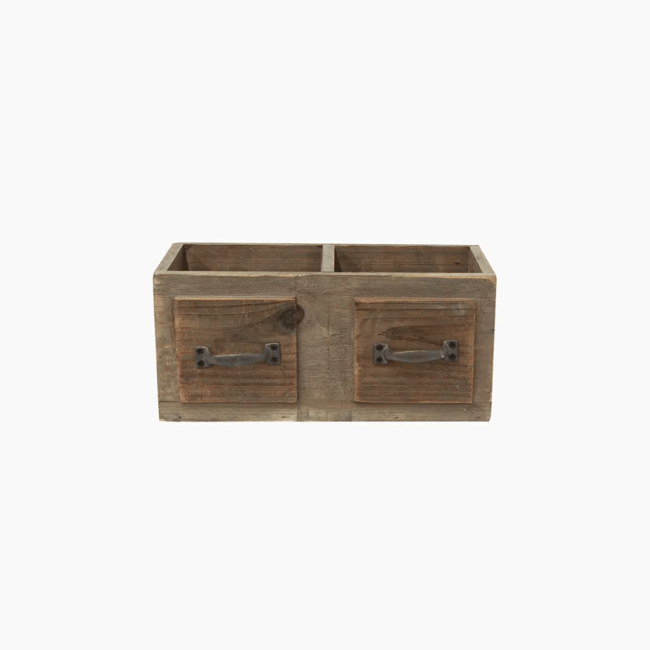 Front view of the Maison de Provence Organiser with rustic faux drawer detail and dual compartments.