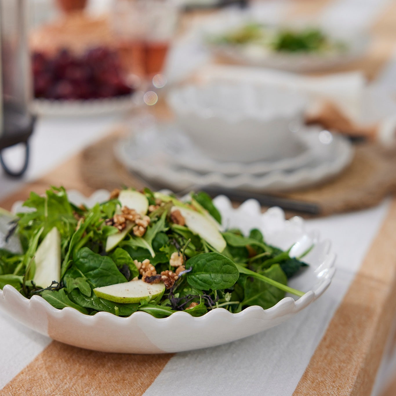 French Country Petal Stoneware Salad Bowl