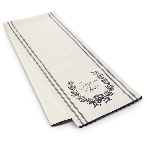 Joyeux Noël French Table Runner – black and cream grain stripe design