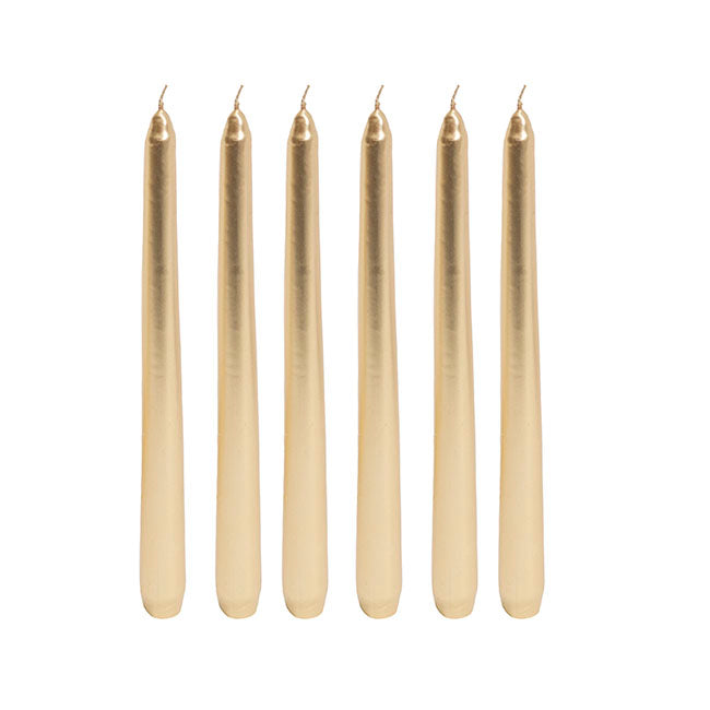 Set of Six Gold taper candle 25cm 