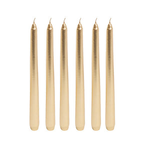 Set of Six Gold taper candle 25cm 