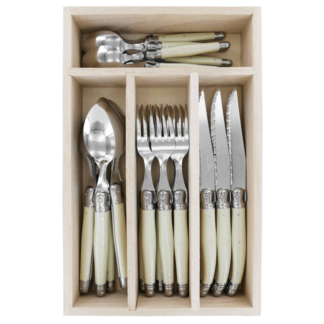 Laguiole by André Verdier Debutant 24 Piece Cutlery Set in Ivory – Made in France – Malmaison