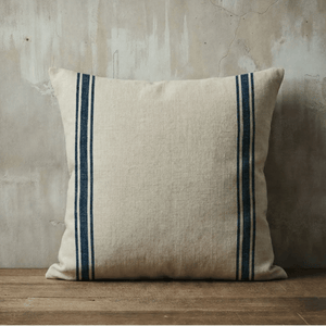Luberon Square French Grain Stripe Cushion - Navy Denim Stripe 
