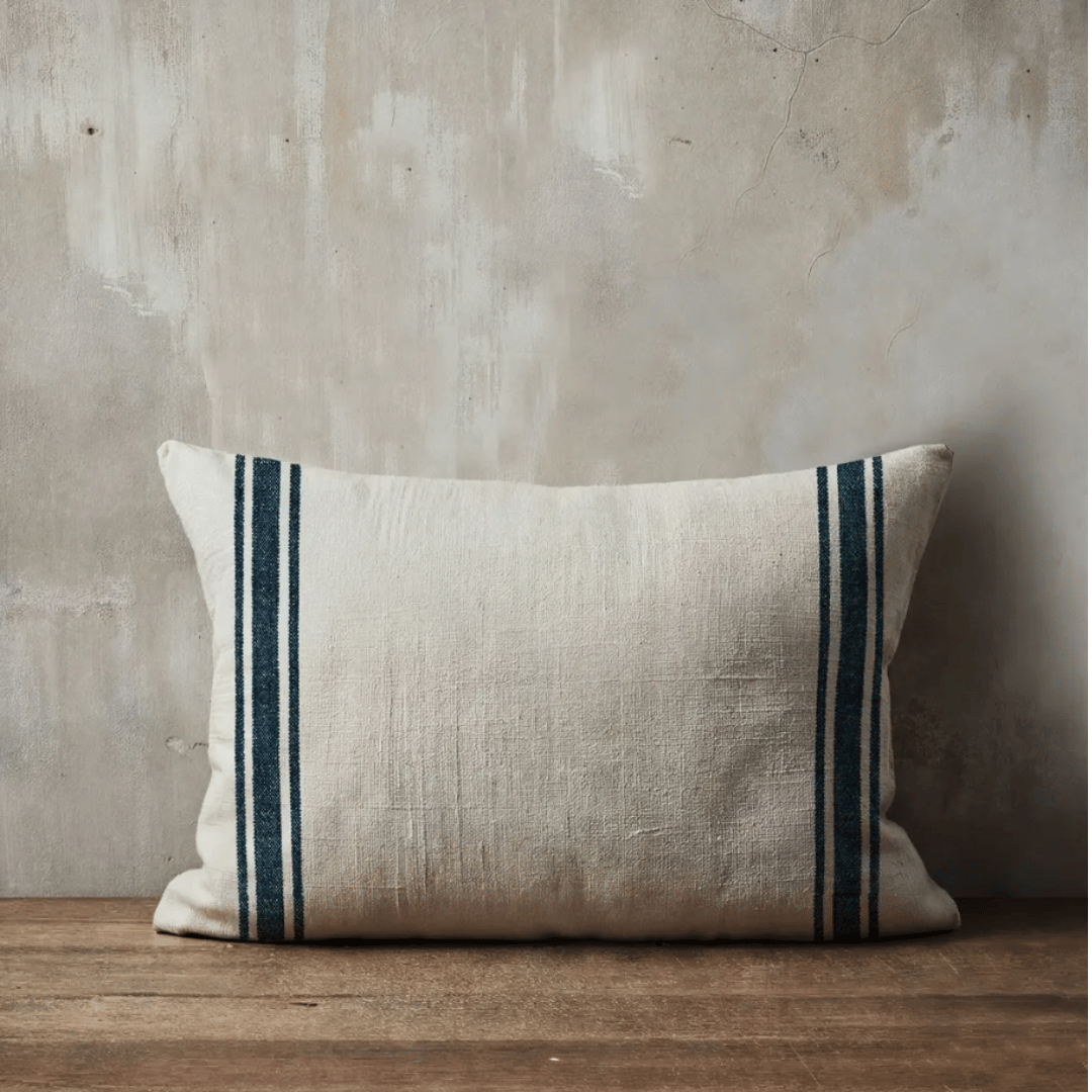 Luberon Rectangle French Grain Stripe Cushion  - Blue denim Stripe