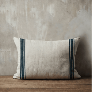 Luberon Rectangle French Grain Stripe Cushion  - Blue denim Stripe