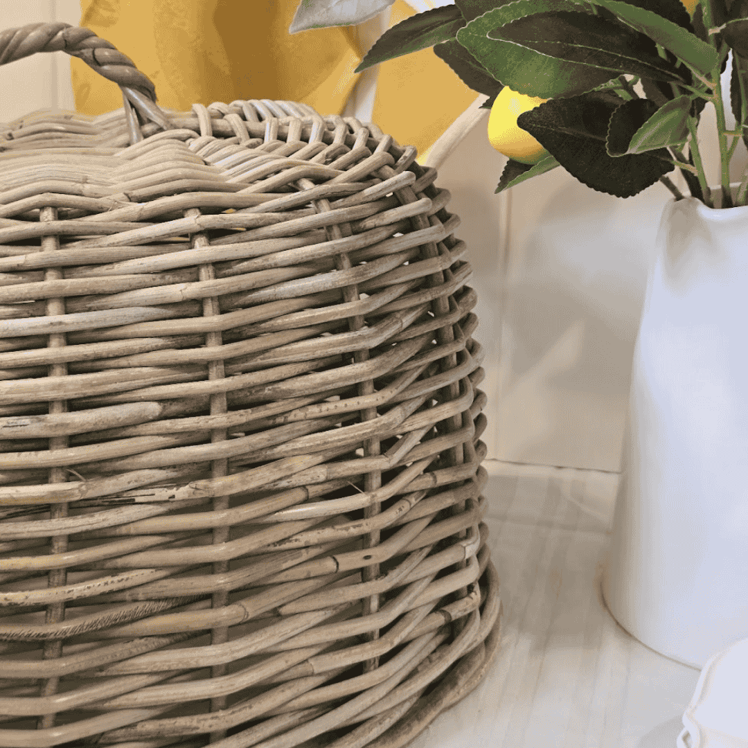 Close-up of woven texture and top handle detail on Provence Cloche