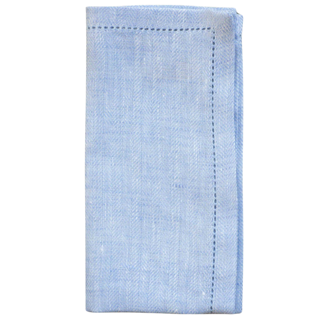 Linen Herrington Hem Stitched Napkins  & Placemats - Blue