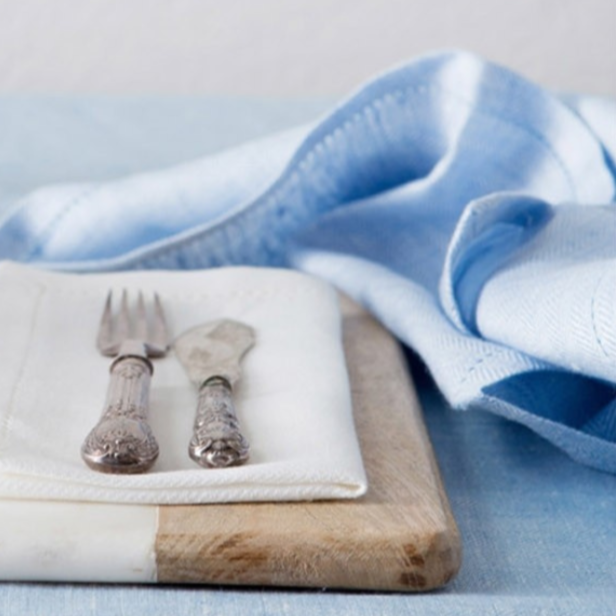 Linen Herrington Hem Stitched Napkins  & Placemats - Blue