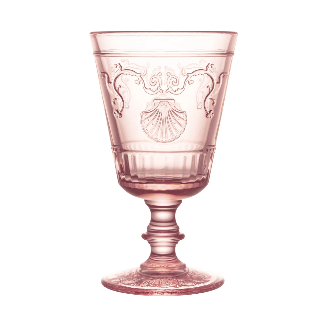 Versailles pink wine glass / goblet with embossed French detailing
