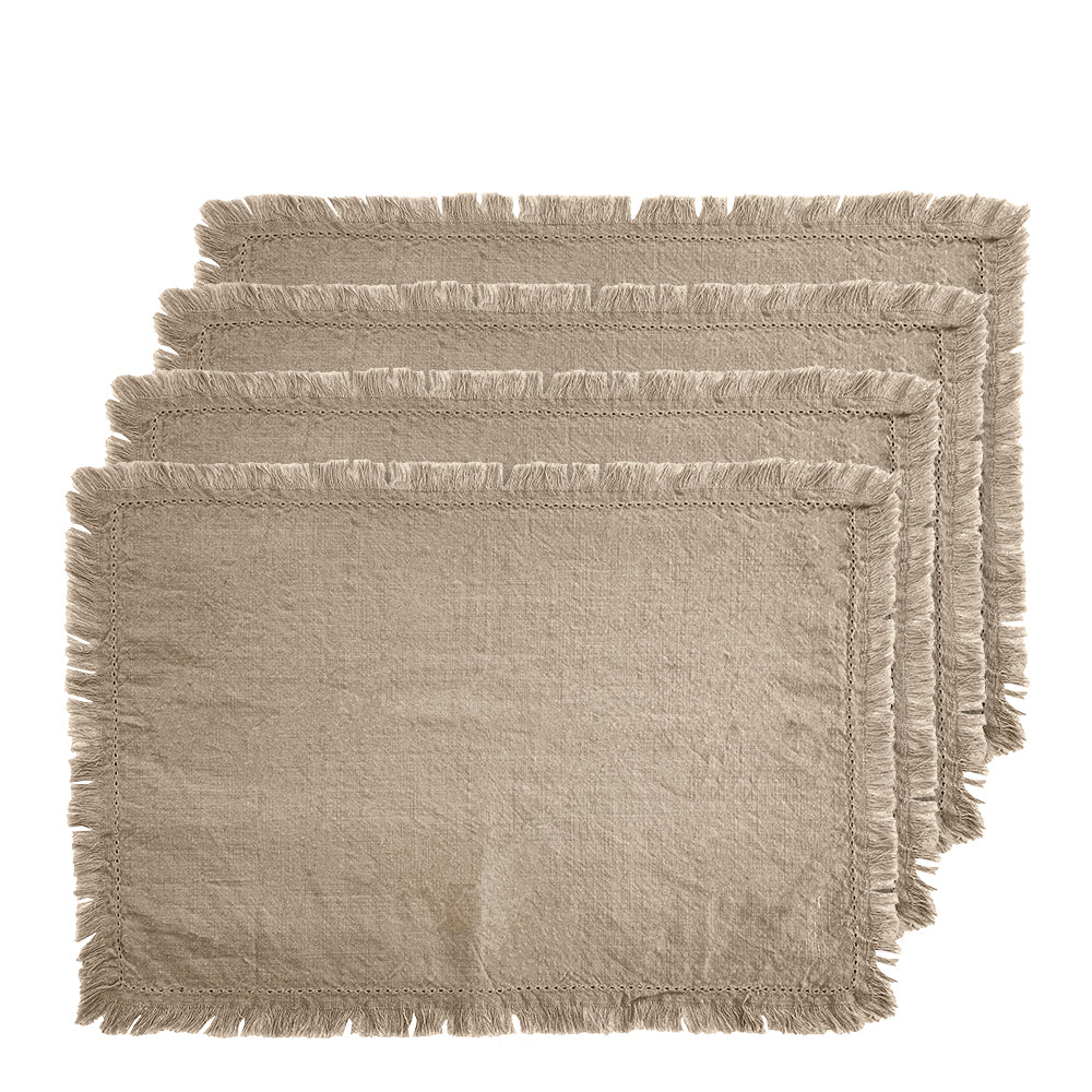 Avignon Placemats - Sandstone Colour with Fringed Edges