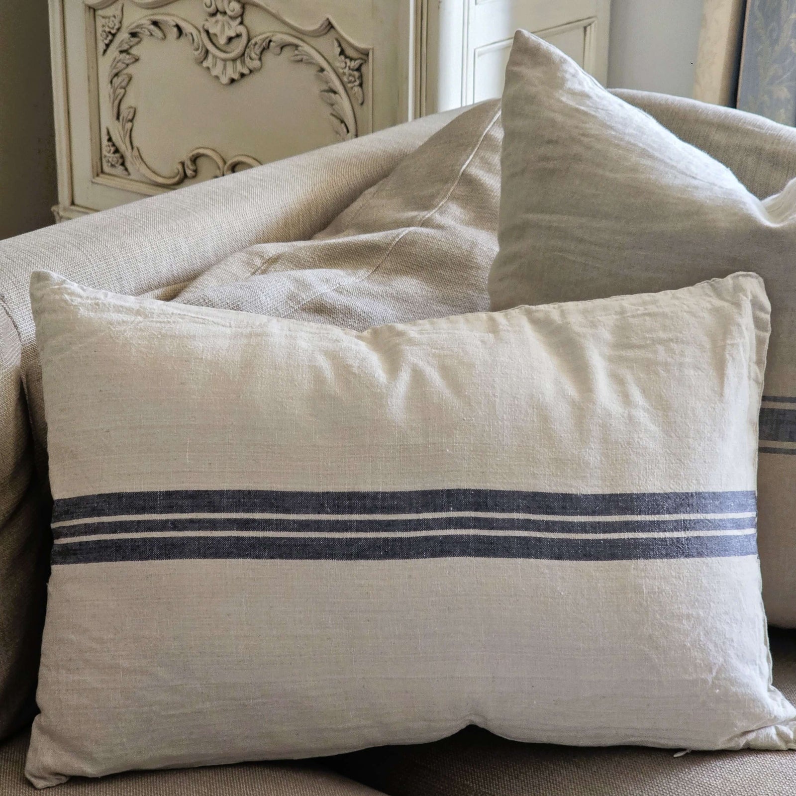 French Country Stripe Linen Cotton Cushion
