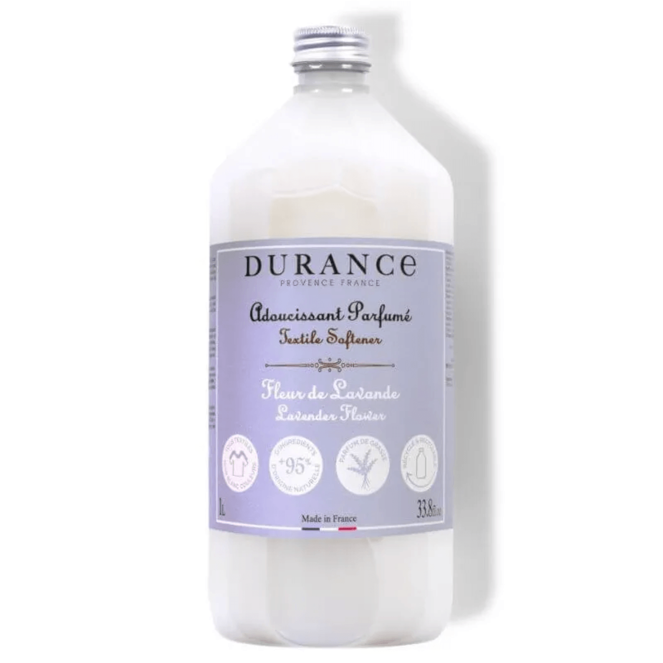 Durance fabric softener bottle with lavender scent on a white background