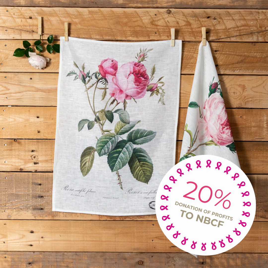 Empress - Redouté 'Rosa Centifolia' - Linen Tea Towel