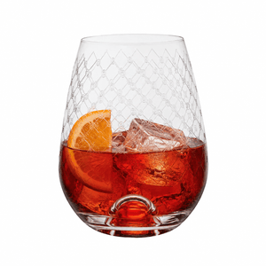 France Etched Crystal Stemless Wine Glass / Tumblers - Fishnet - Set of 4