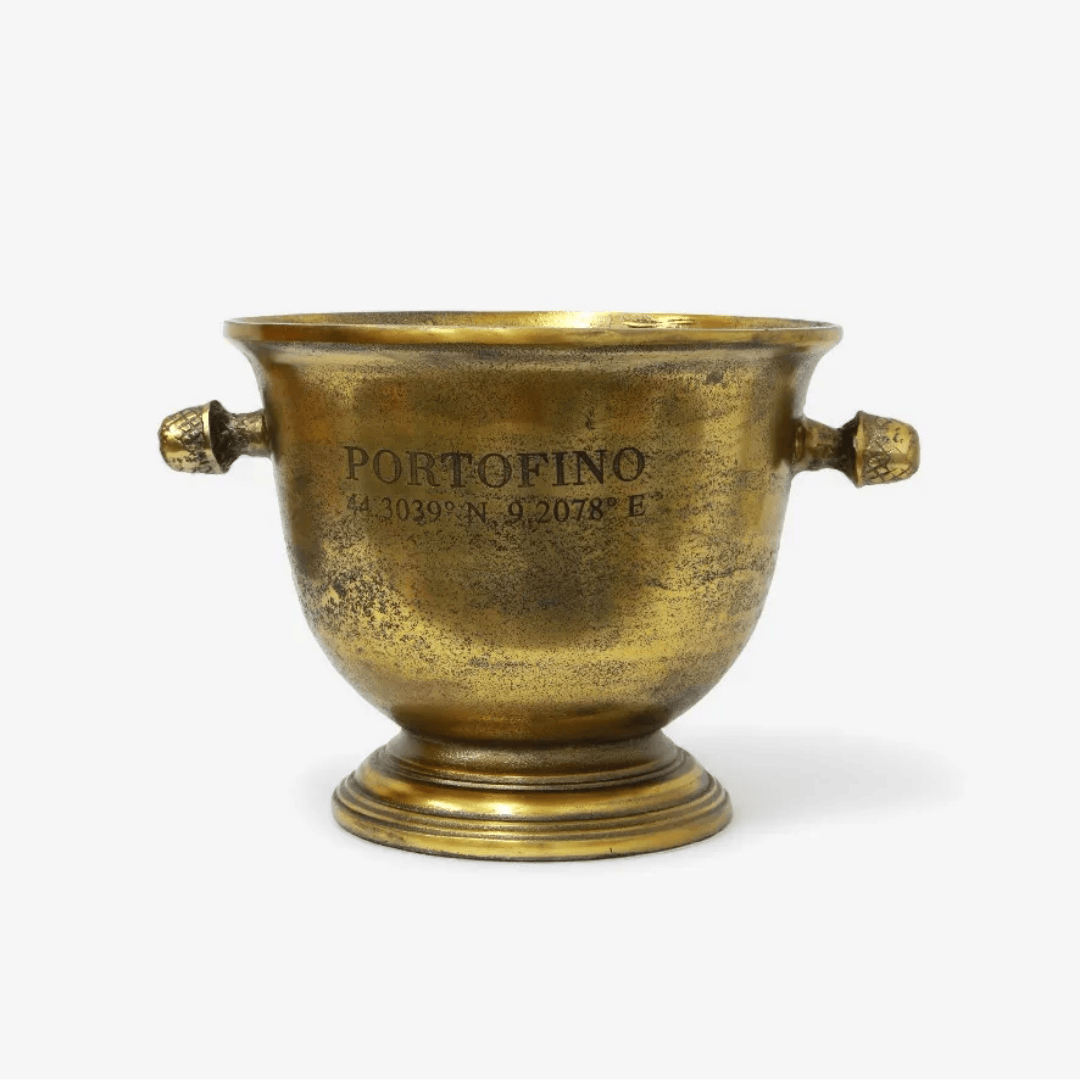 Close-up of antique gold finish on Portofino Champagne Bucket