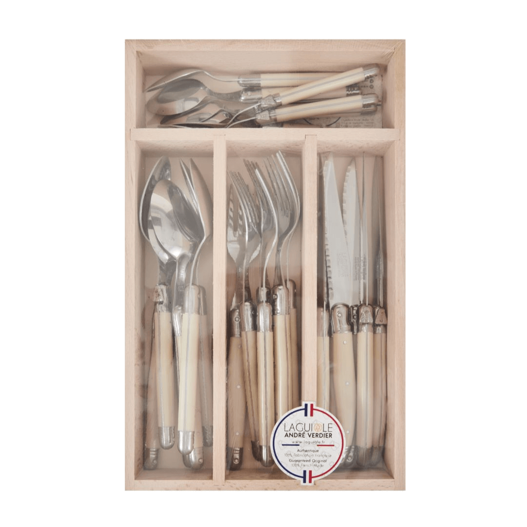 French ivory cutlery set with Laguiole bee detail in beech wood box – Malmaison
