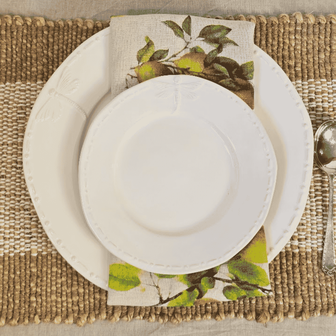 Lucien Jute Placemats with White dragonfly dinner setting