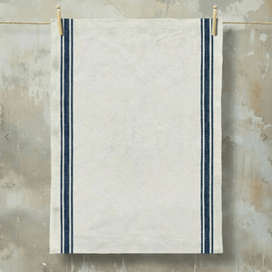 Luberon French grain stripe tea towel in natural and denim blue
