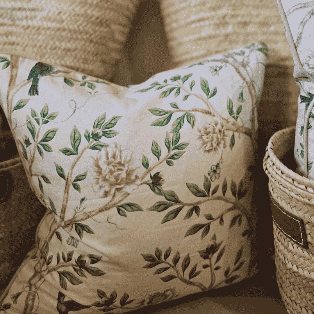 Green and beige square cushion