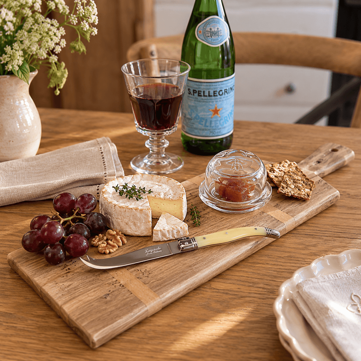 Marais rustic elm cheese board 53cm with traditional paddle handle and hanging hole