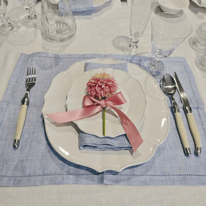 Linen Herrington Hem Stitched Napkins  & Placemats - Blue