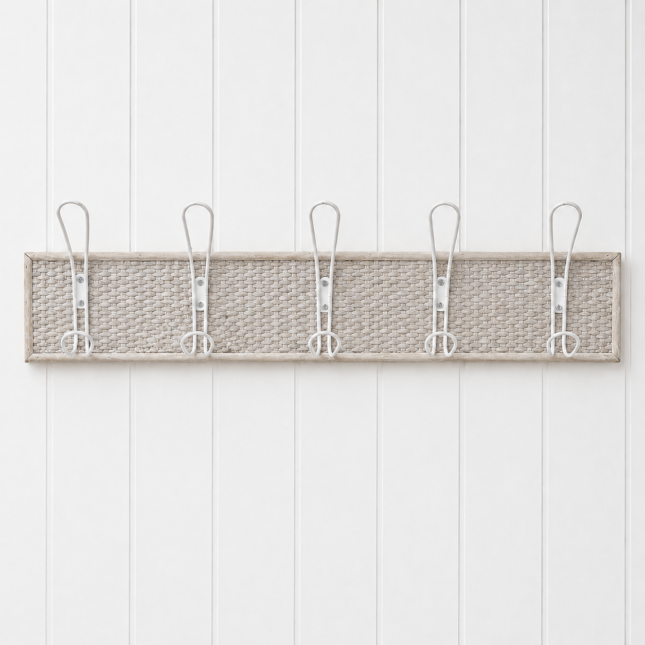 French country woven coat rack in the kitchen