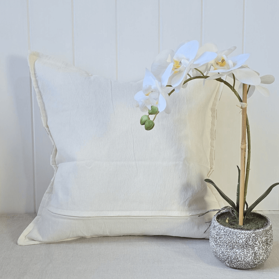 Éventail Linen Blend Cushion - Taupe - Reverse side - Oiseaux Botanique Linen Blend Cushion Reverse - Olive Green