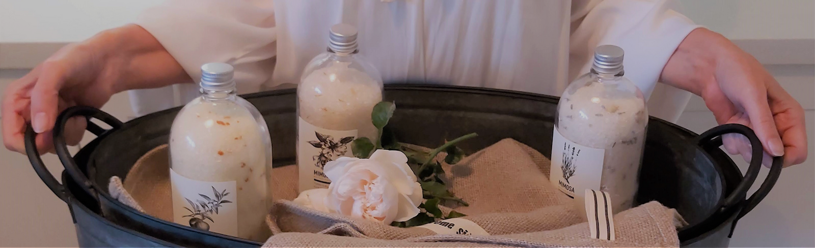 French Apothecary Bath Soaks in Oval Tray with French Linen Tea Towel