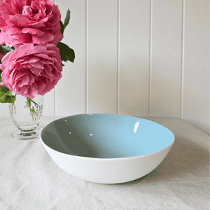 Amitie duck egg blue cereal bowl with roses in vase