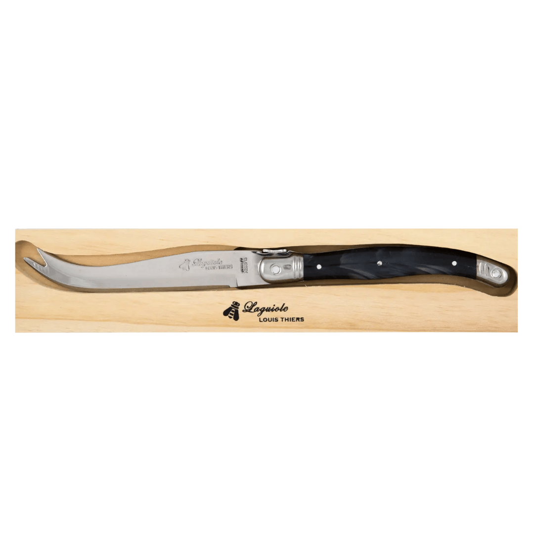 Laguiole Cheese Knife - Marbled Black in timber box.